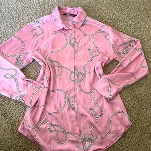 Zara Pink Satin Button Down Blouse